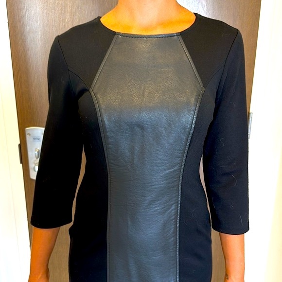 BEIGE by ECI Black Dress with Faux Leather MidLine & Back Zipper - Picture 2 of 8